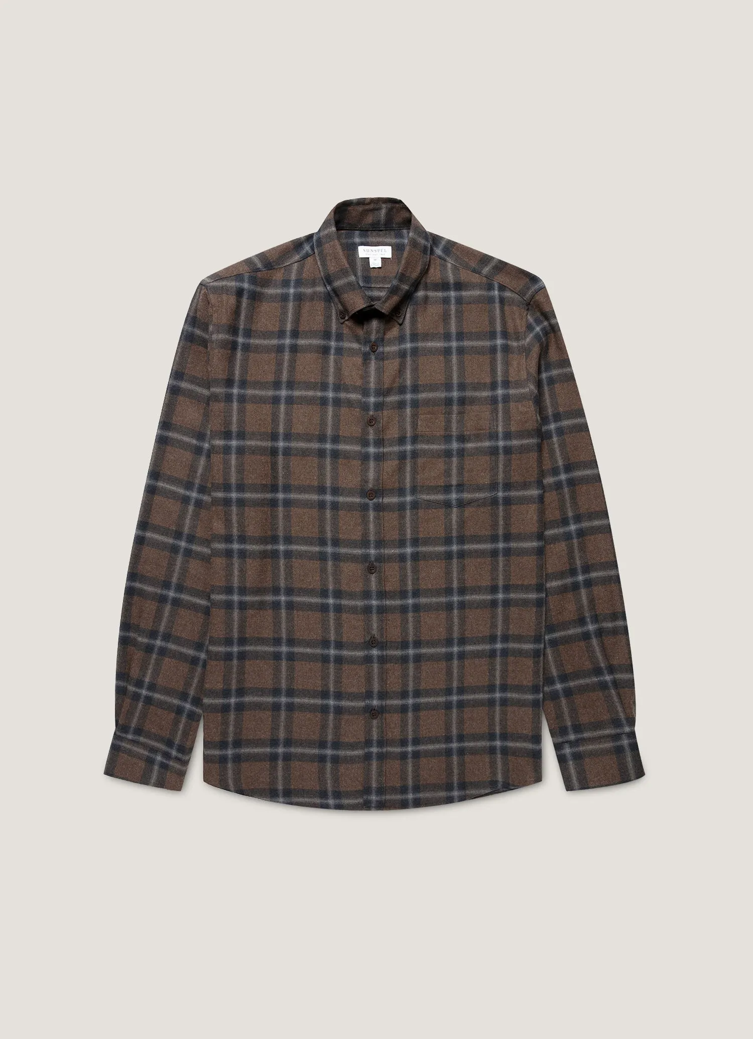Men's Button Down Flannel Shirt in Bark Check Functional Side Gussets