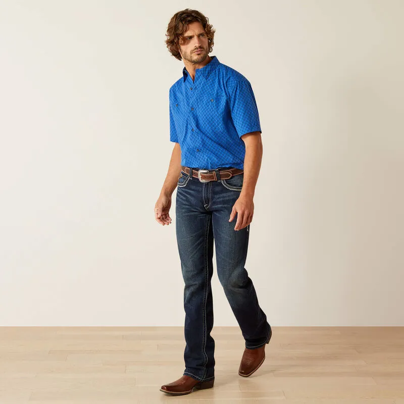 Ariat Men's S/S 360 Airflow Classic Fit Western Button Down Shirt in Blue Medallion Rayon blend Layered Sleeve
