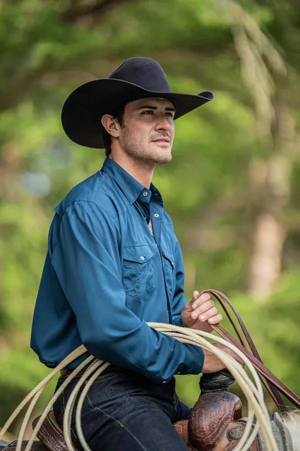 Hooey Men's L/S Sol Solid Western Snap Shirt in Navy Casual Comfort