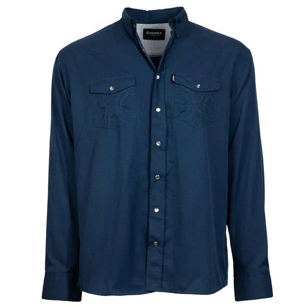 Hooey Men's L/S Sol Solid Western Snap Shirt in Navy Layered Look elastic waistband