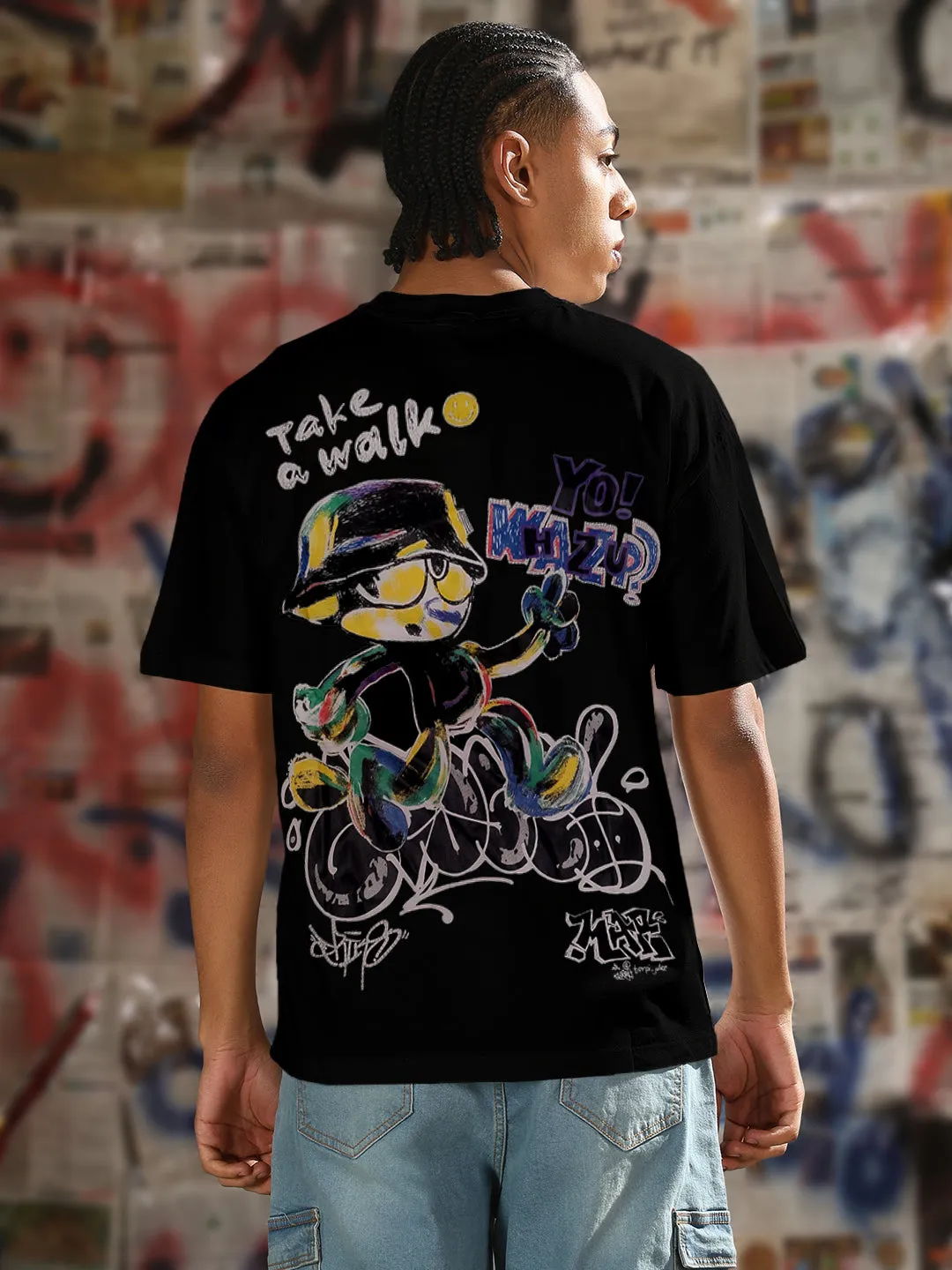 clean design Men's Printed Black Regular Fit T-Shirt