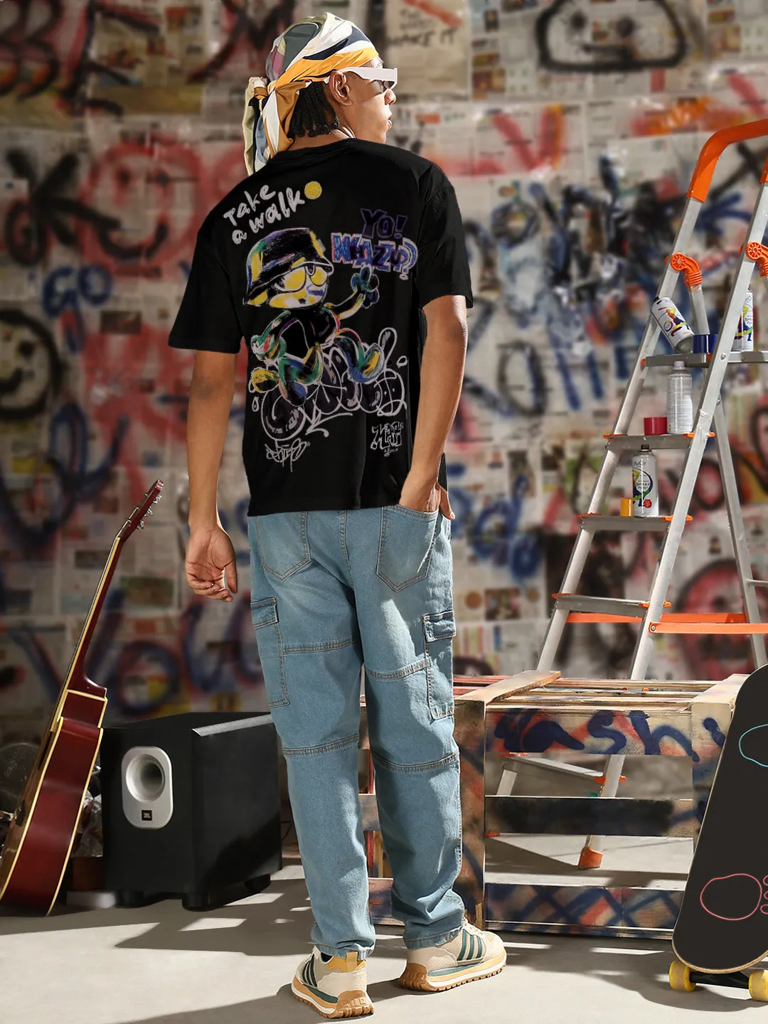 Royal Ease Virtual Fit Men's Printed Black Regular Fit T-Shirt