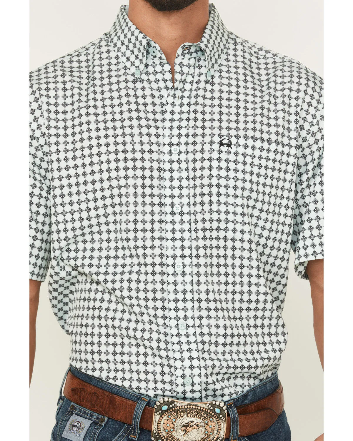 Cinch Men's S/S Arenaflex Geometric Print Western Button Down Shirt in Light Blue Street Smart Look