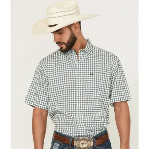 Cinch Men's S/S Arenaflex Geometric Print Western Button Down Shirt in Light Blue dry cleanable