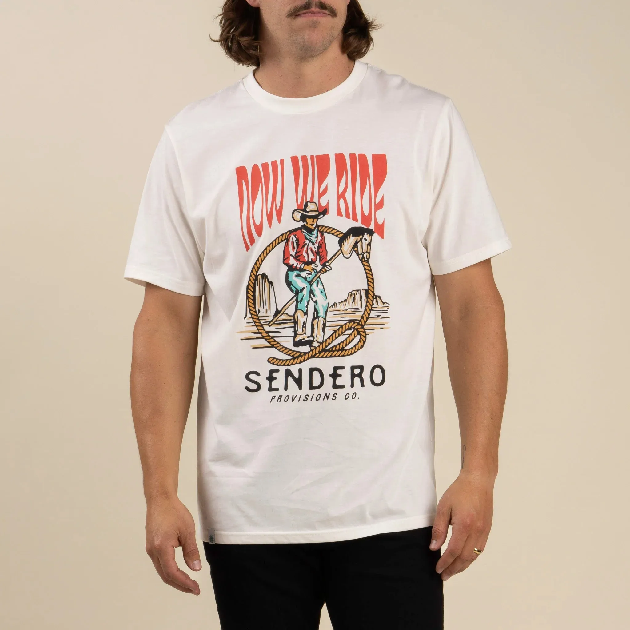 Sendero Provisions Co. Men's "Stick Horse" Graphic T-Shirt in Vintage White Vegan