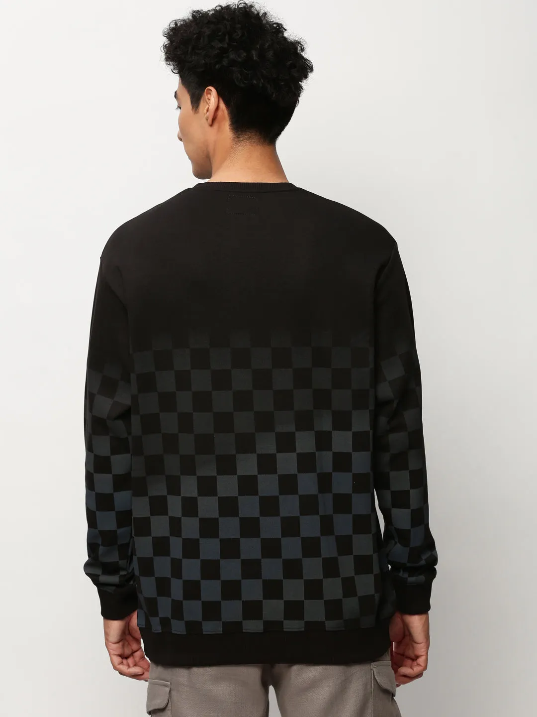 Men's Black Checked Round Neck Cotton Sweatshirt product dancing suitable rhythm