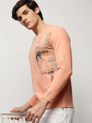 Odor Free anti wrinkling Men's Peach Typography Printed Cotton Sweatshirt