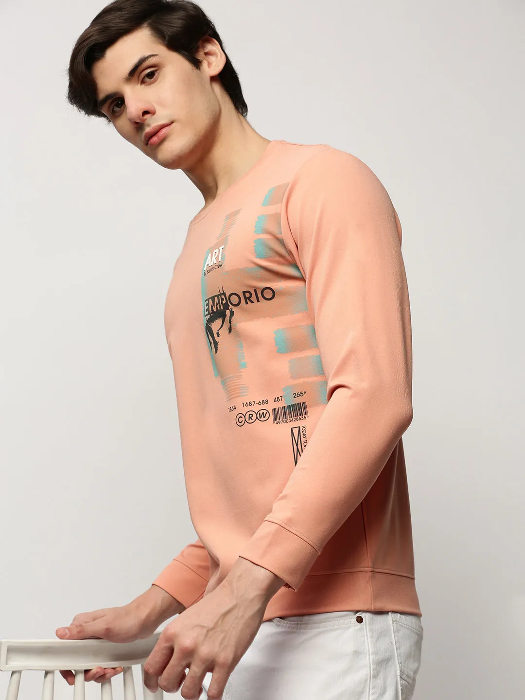 Odor Free anti wrinkling Men's Peach Typography Printed Cotton Sweatshirt
