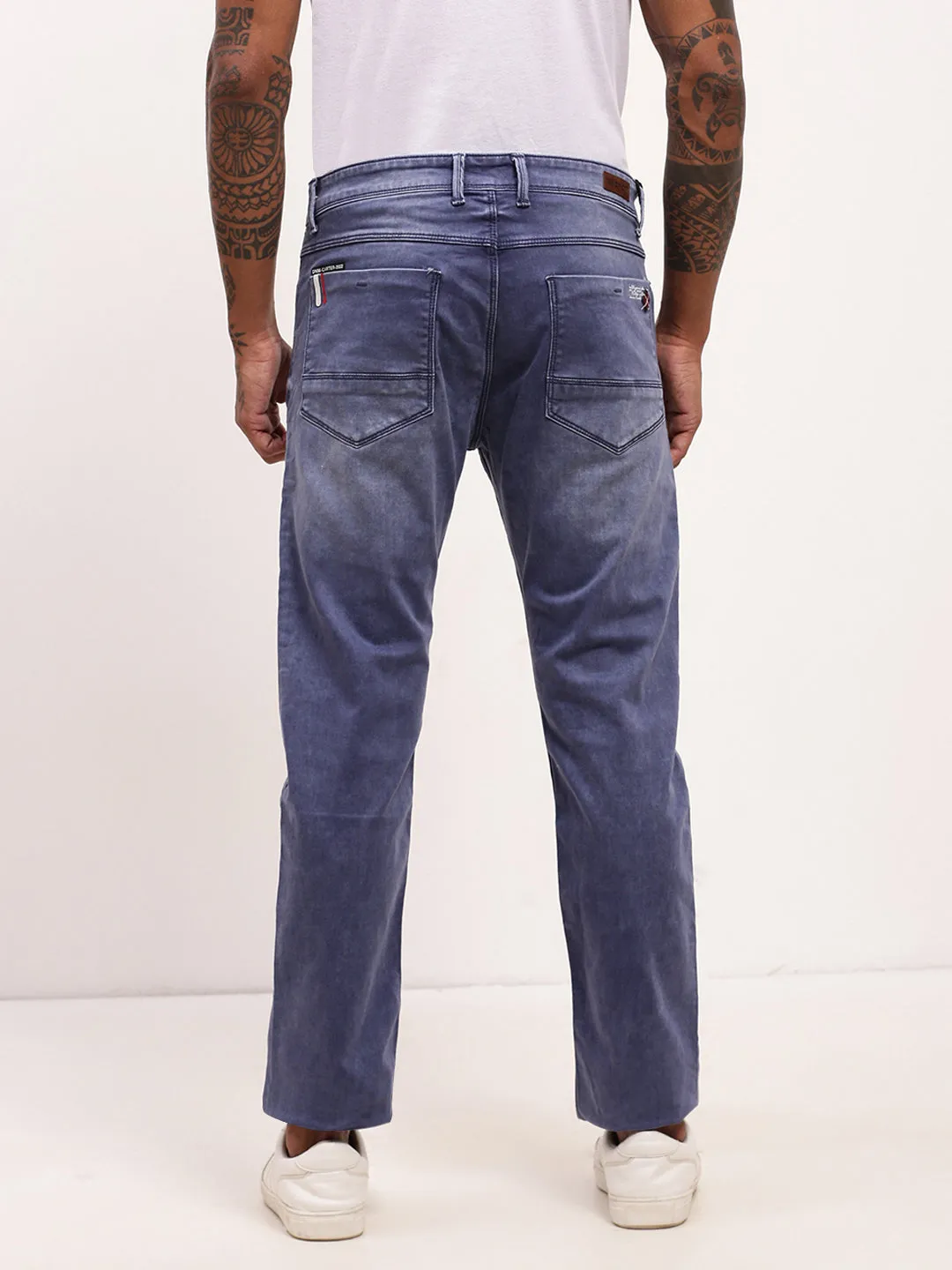 Men's Blue Comfort Solid Straight Fit Jeans Tapered leg Streetwear Fan Premium