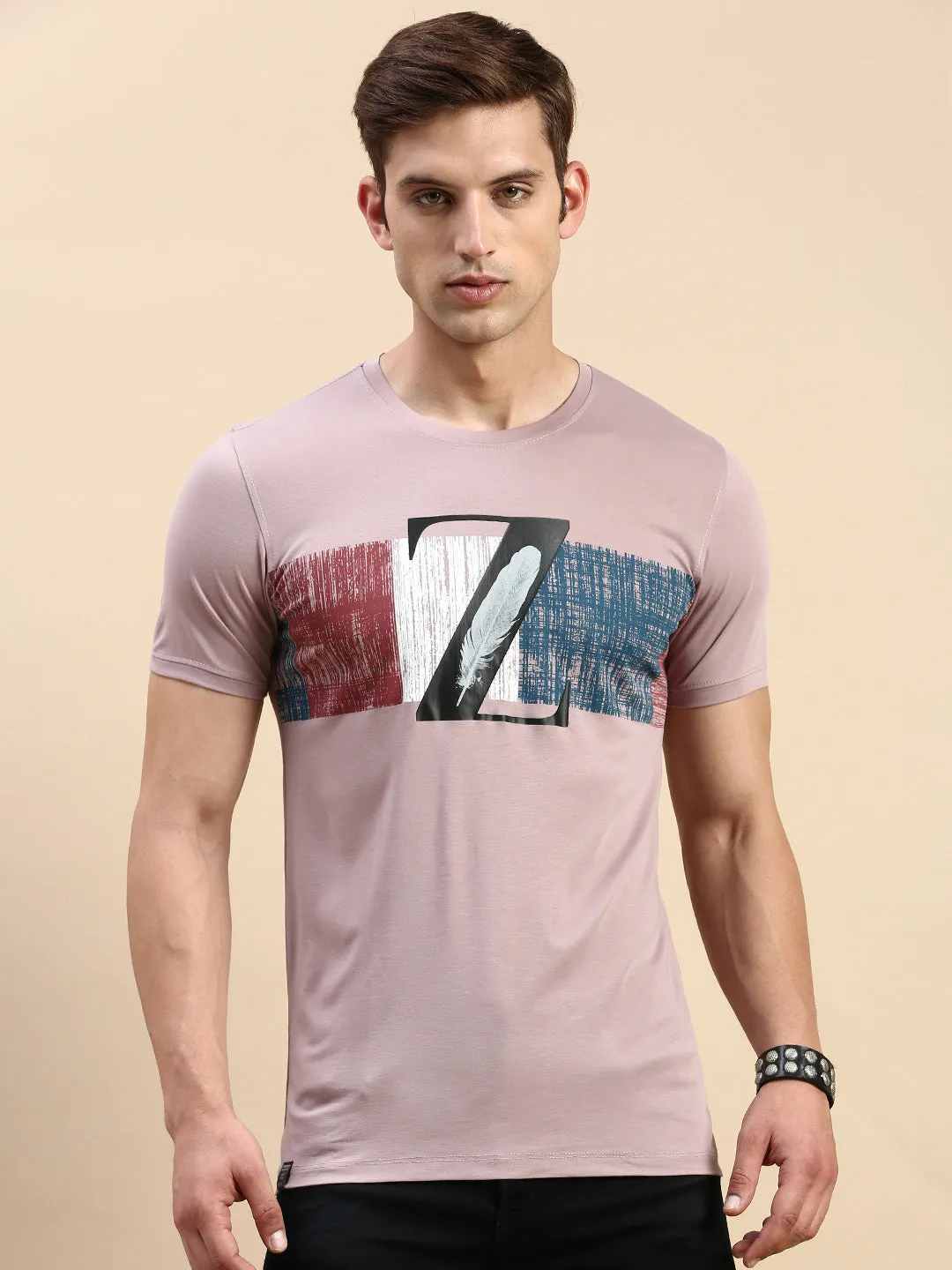 product party ready excitement Men's Mauve Typography Printed Slim Fit T-shirt