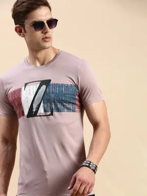 Men's Mauve Typography Printed Slim Fit T-shirt Comfy Outfit