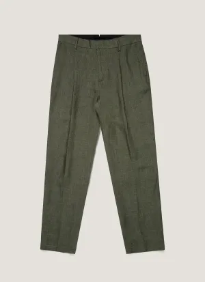 All Day Comfort Men's Pleated Linen Trouser in Hunter Green