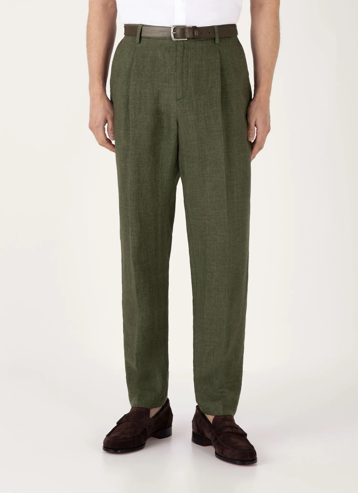 Men's Pleated Linen Trouser in Hunter Green Smart Utility Stable Shape