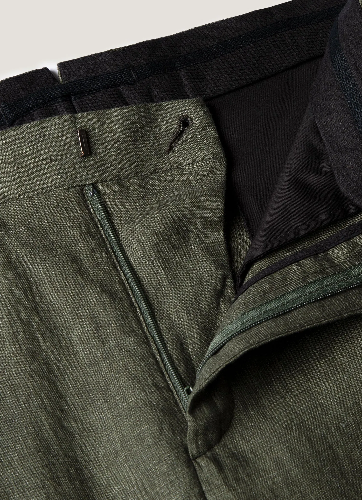 Men's Pleated Linen Trouser in Hunter Green ThermalRegulation Fitted Design