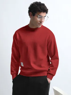 Graduation wear Men's Maroon Round Neck Ribbed Sweatshirt with Torned effect