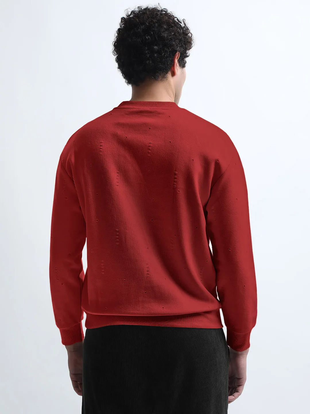 product pricing Men's Maroon Round Neck Ribbed Sweatshirt with Torned effect