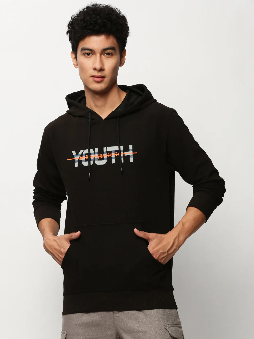 Men's Black Typography Printed Cotton Hooded Pullover product personalization ideas Soft Touch