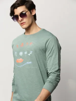 Men's Sea Green Printed Round Neck Cotton Sweatshirt Street-Ready Wear