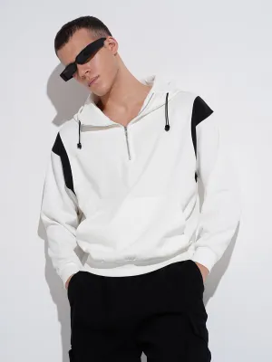 absorbent great for presents Men's Colourblocked White Ribbed Regular Fit Hoodie with Zip