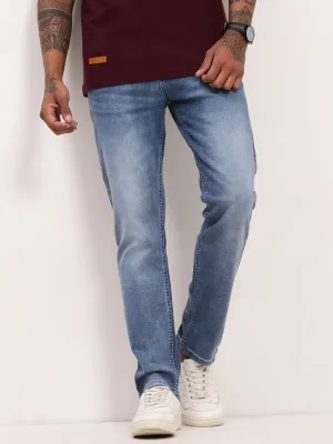 Outerwear Friendly Men's Blue Solid Straight Fit Low-rise Heavy Fade Jeans