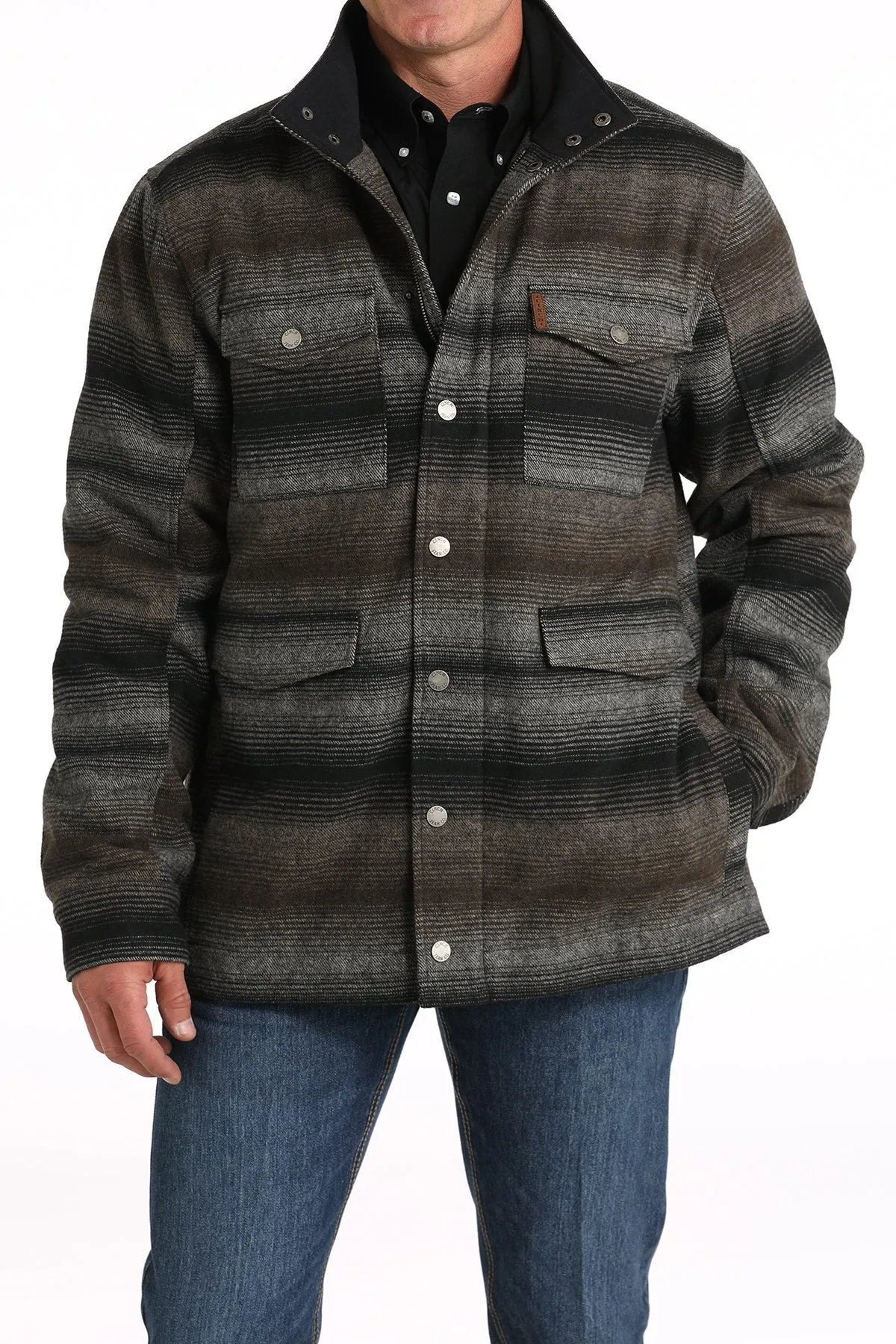Cinch Men's Southwest Striped Frontier Coat in Gray Single Buttons TearResistantFabric