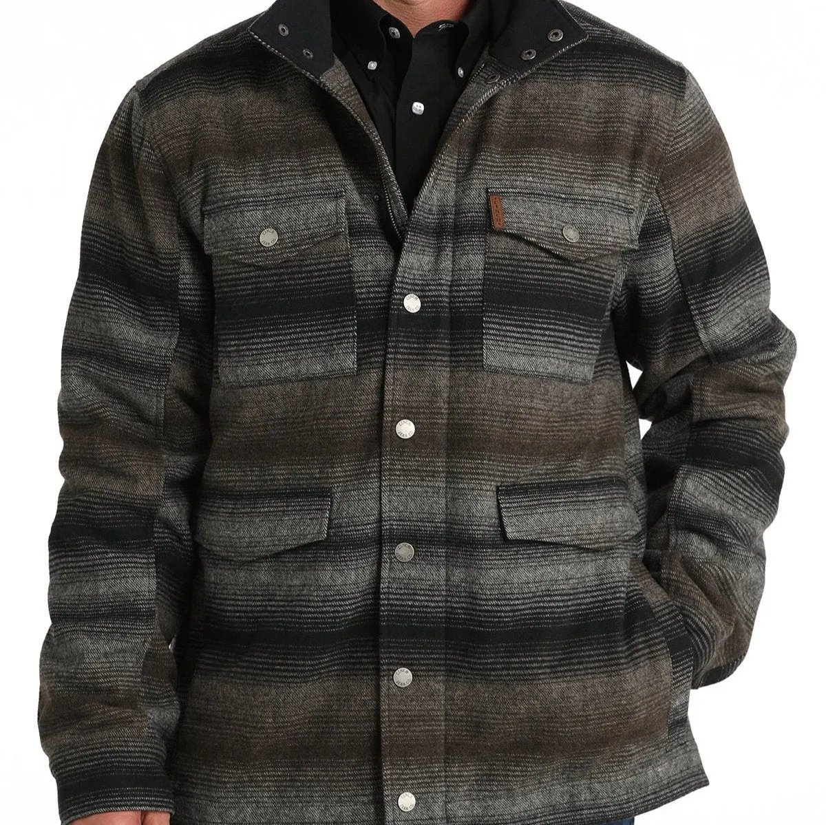 Lightweight Layer Cinch Men's Southwest Striped Frontier Coat in Gray