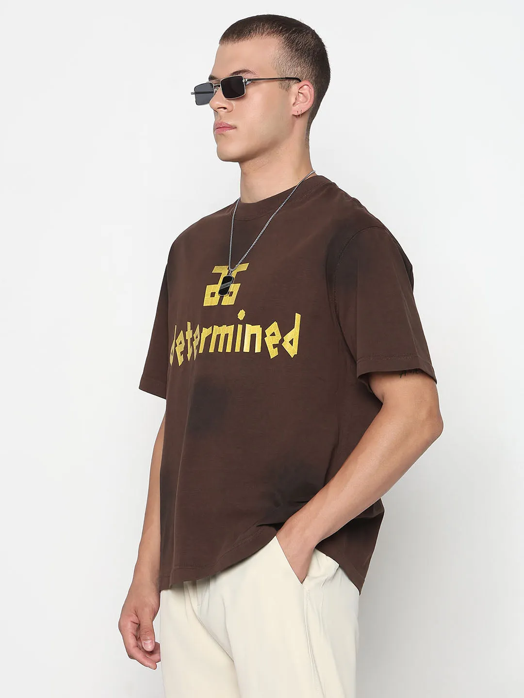 Antibacterial Treatment Relax Mode Men's Typography Printed Brown Regular Fit T-Shirt