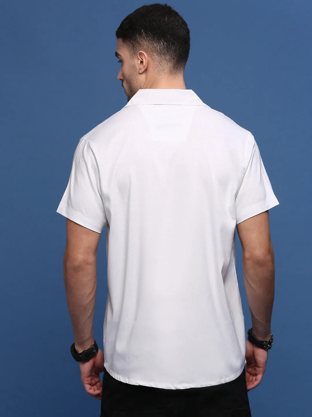Men's White Standard Opaque Casual Shirt Denim style Collapsible Hood