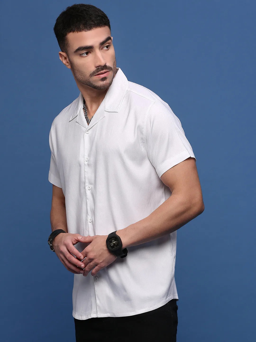 Windproof Outer Layer Men's White Standard Opaque Casual Shirt