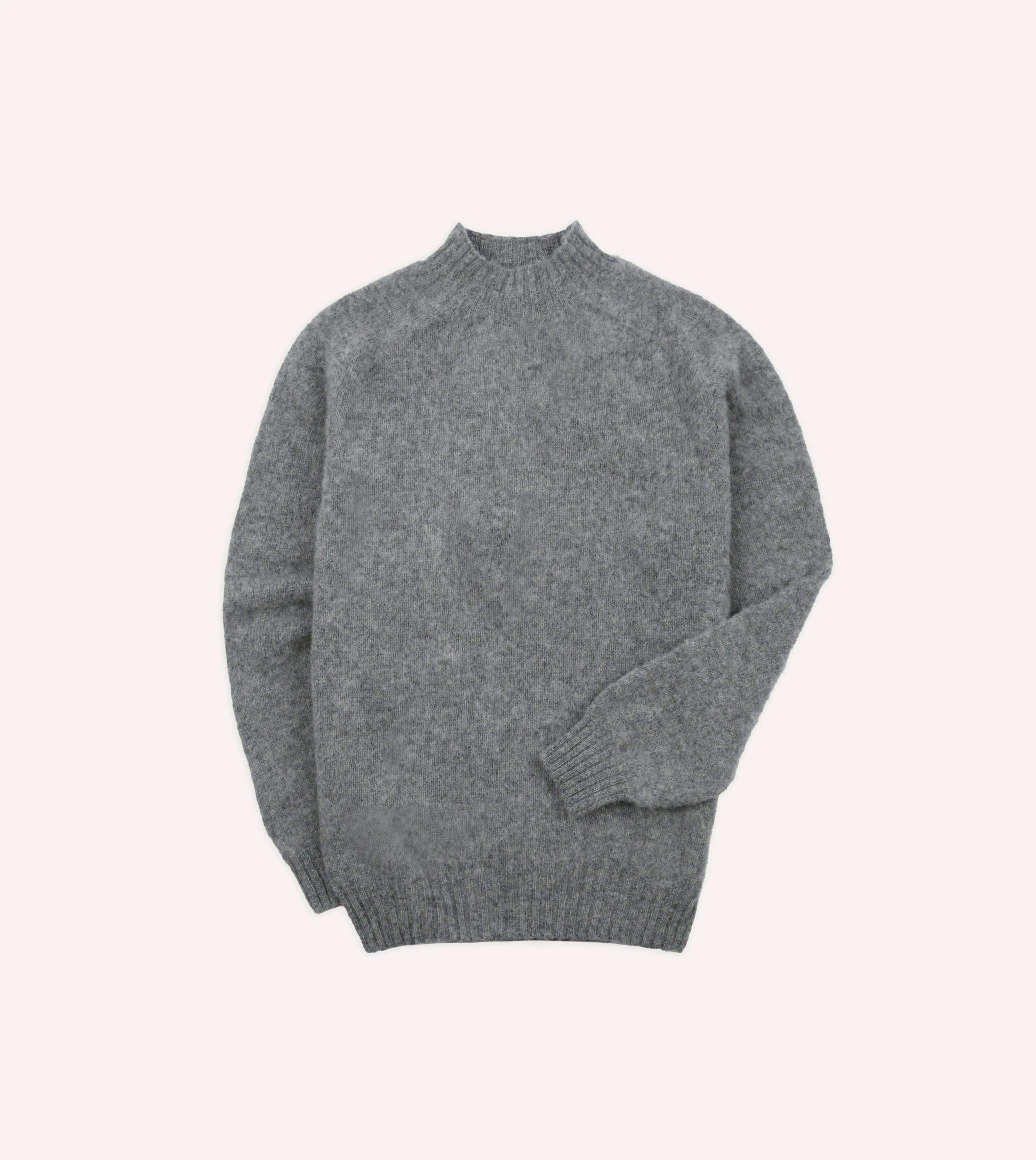 OdorResistant Ventilated Panels Grey Brushed Shetland Mock Neck Jumper