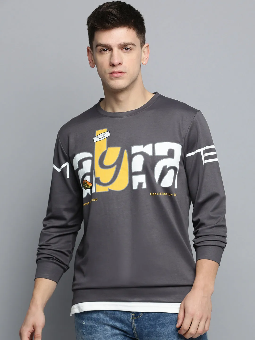 Men's Grey Printed Casual Sweatshirt suitable for gifts