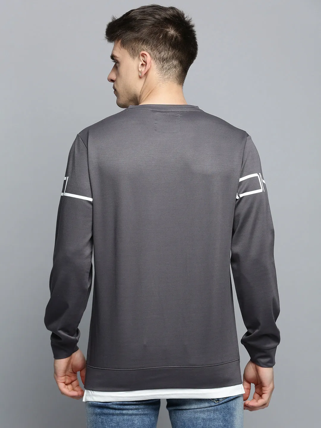 Warm Outfit product sustainability impact Men's Grey Printed Casual Sweatshirt