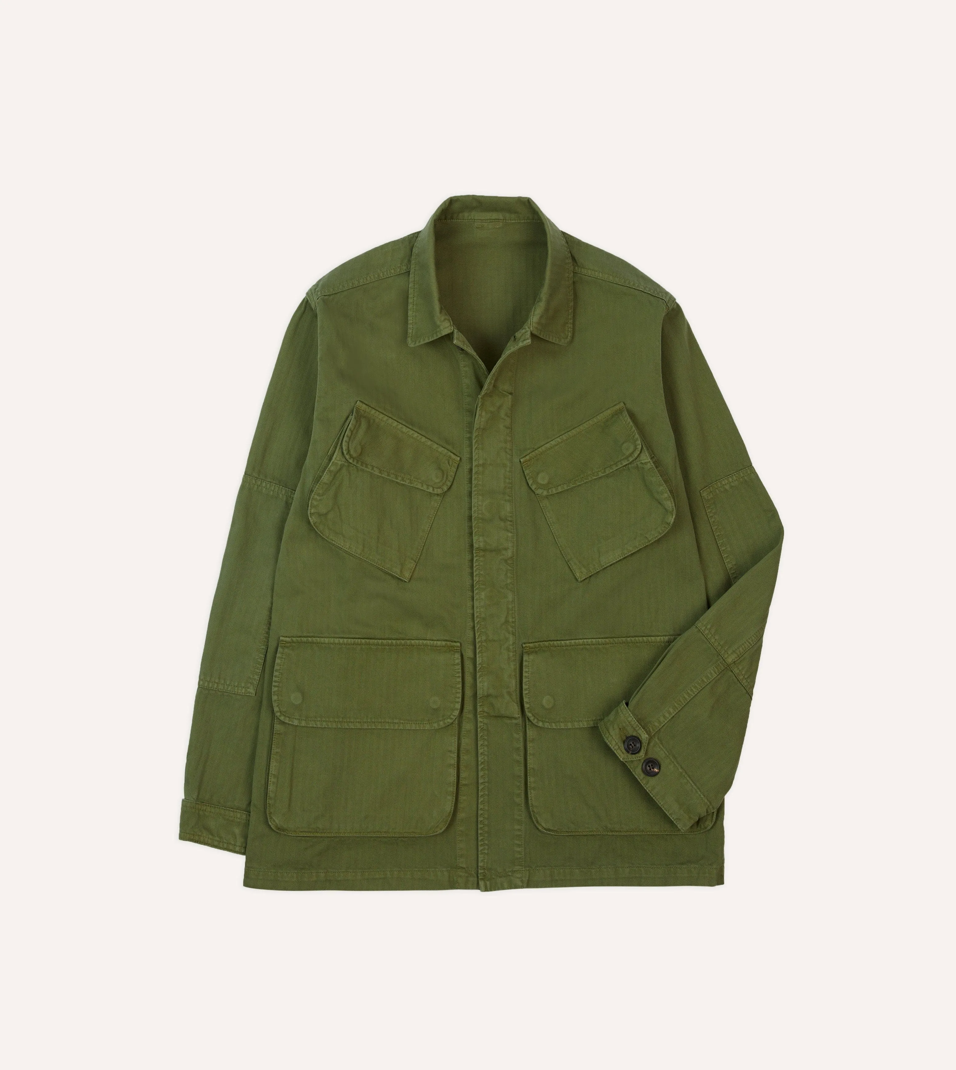 Soft Fleece Lining City Layer Style Olive Herringbone Cotton Jungle Jacket