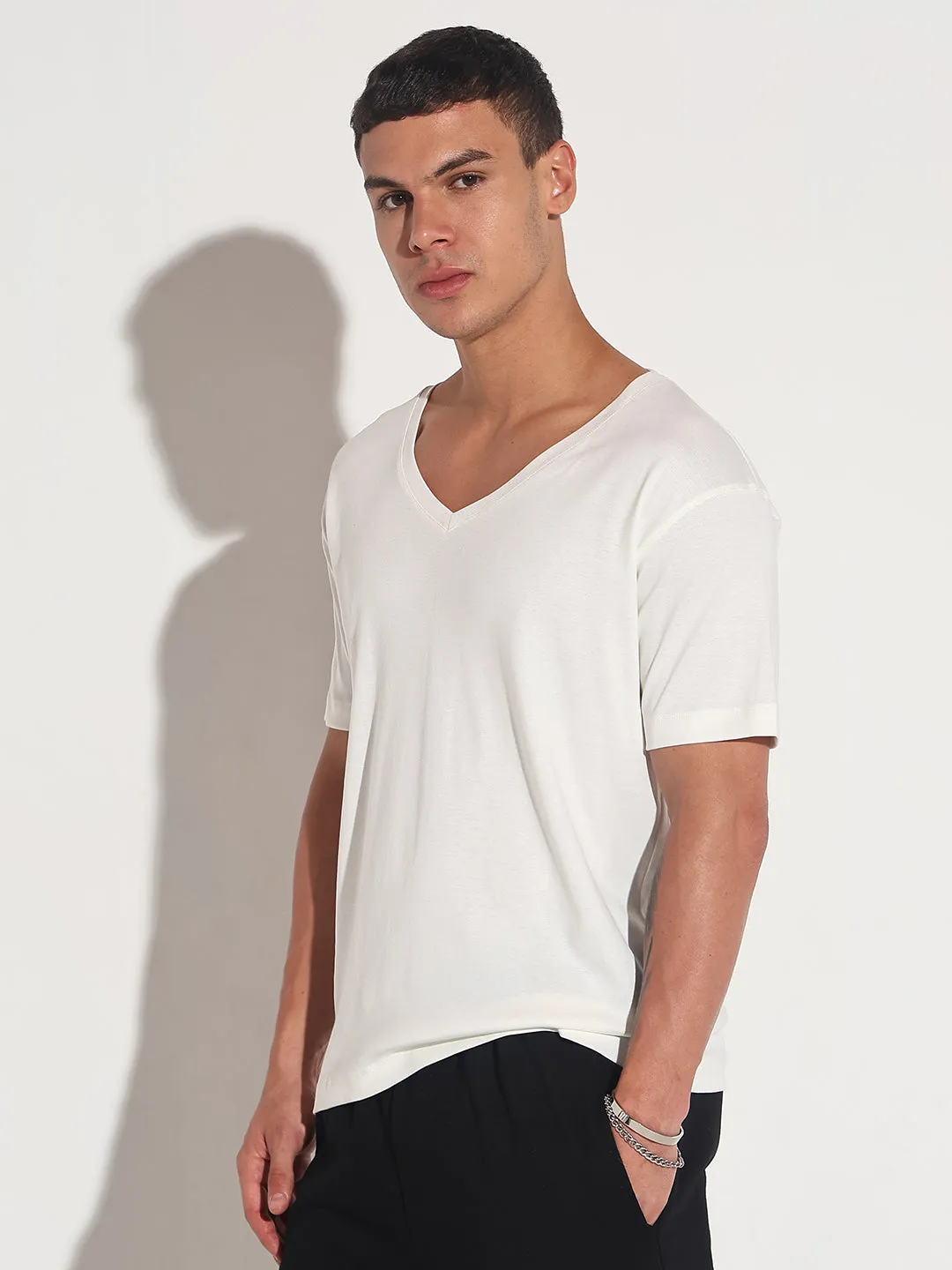 Match Fit Basic Core Men's White V-Neck Regular Fit T-Shirt