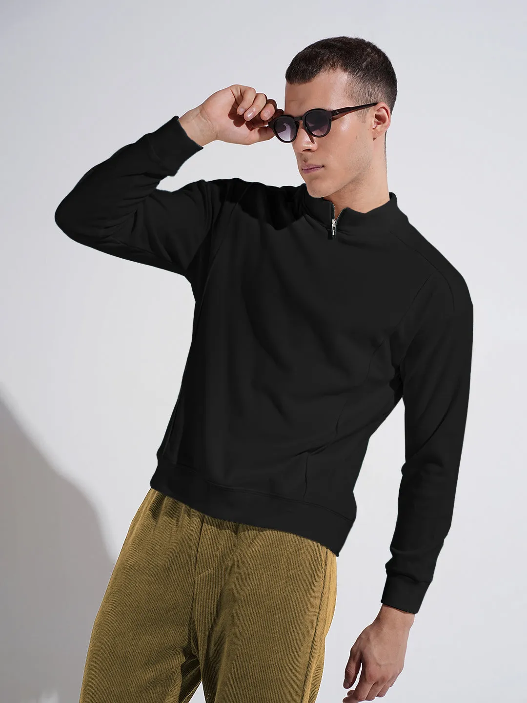 Men's Black Mock Collar Ribbed Sweatshirt product personalization