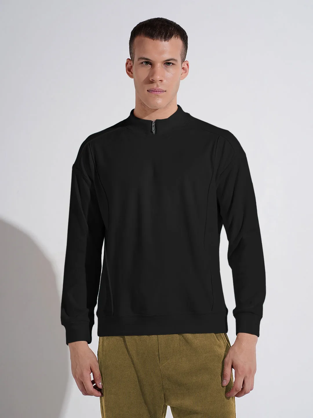 Errand Ready Men's Black Mock Collar Ribbed Sweatshirt