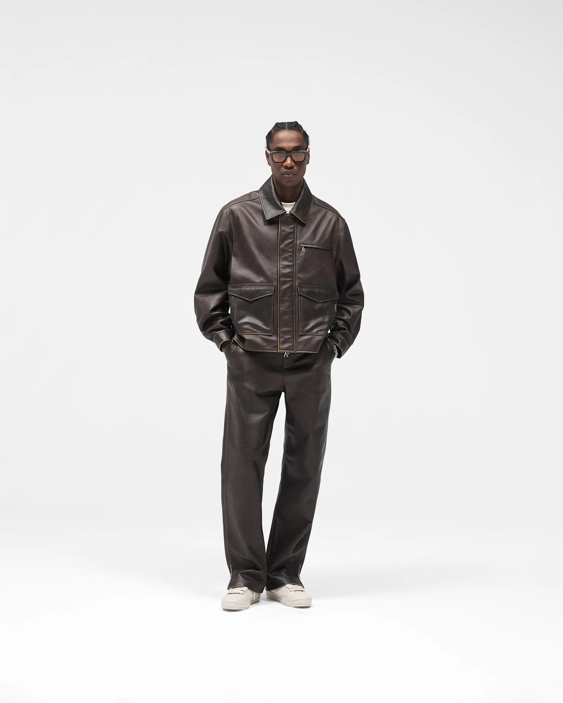 Noise Free Zippers Sunfade Leather Jacket - Nero