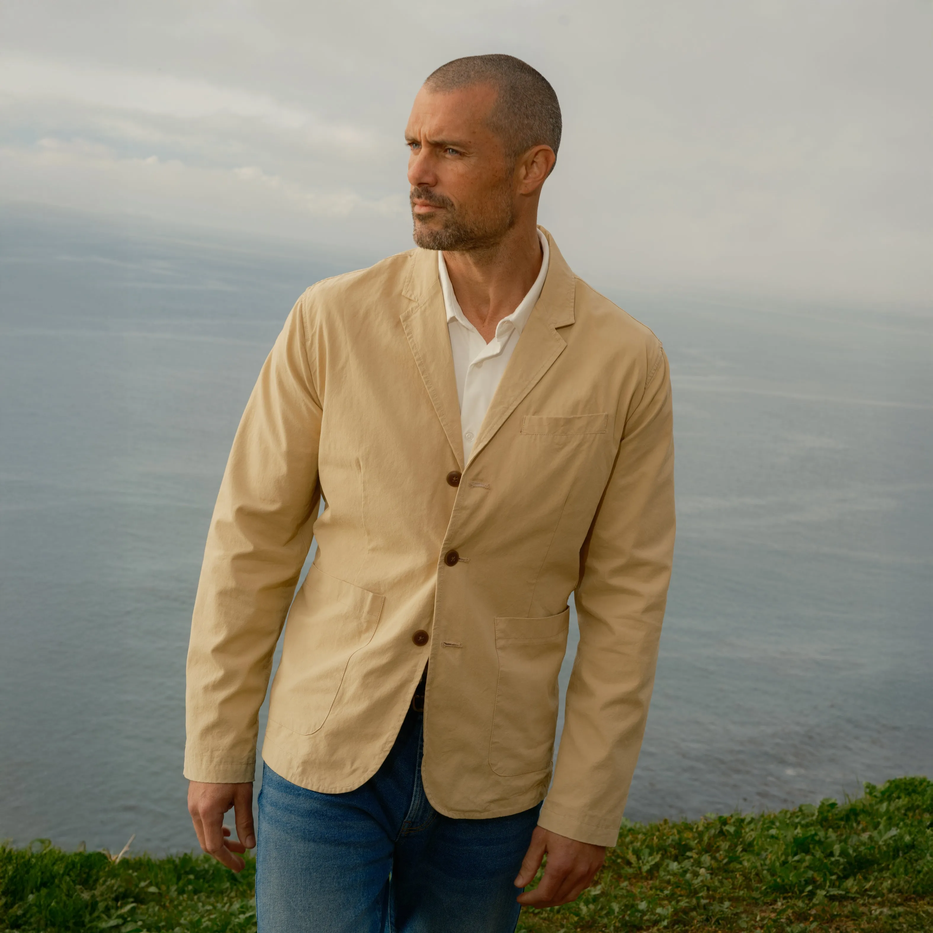 Thermal Reflective Lining Stylish Layer Mercer Cotton Blazer - Biscotti