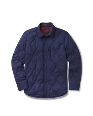 Many Pockets Quilted Flannel Reversible Shirt Jacket - Navy