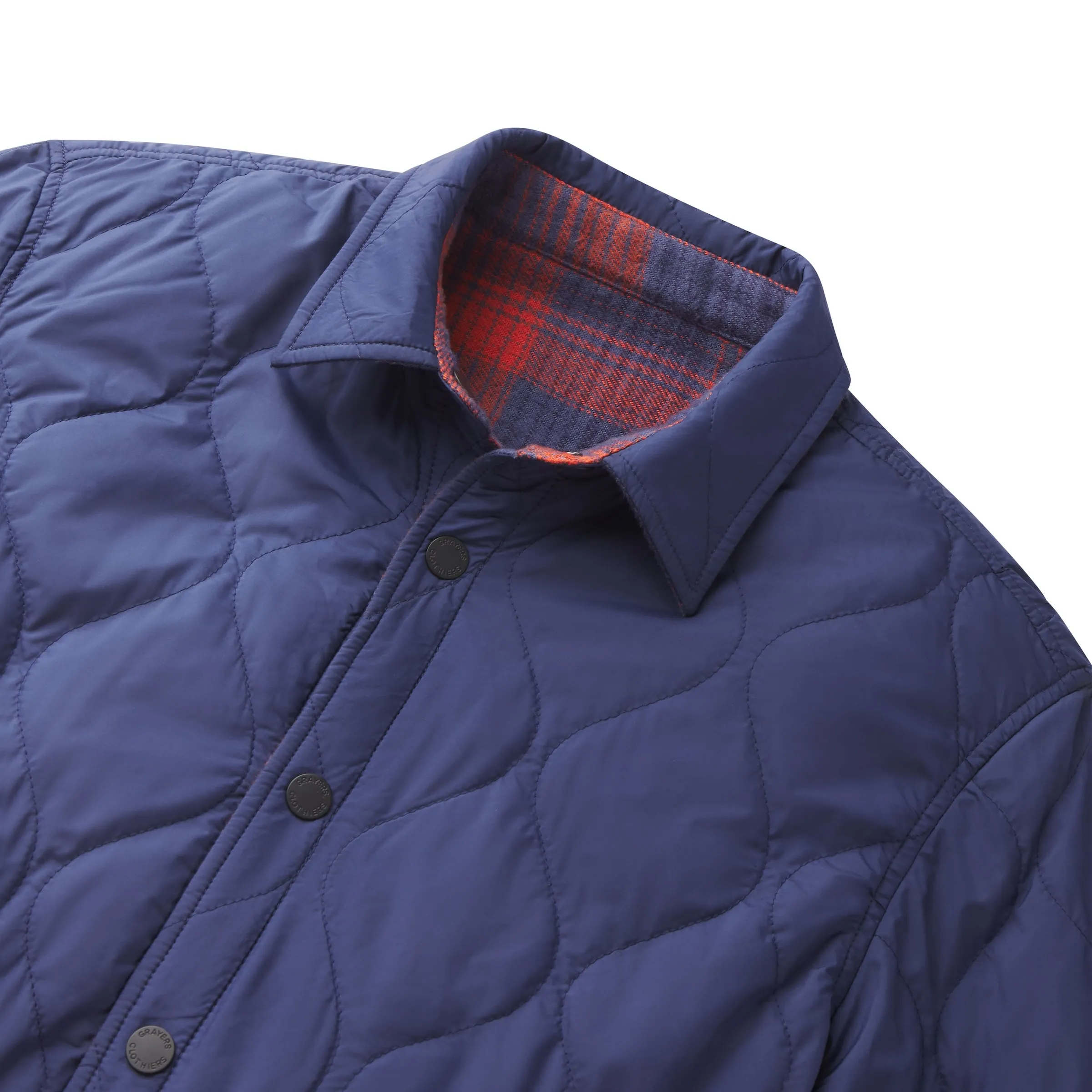 Convertible Collar Design Quilted Flannel Reversible Shirt Jacket - Navy