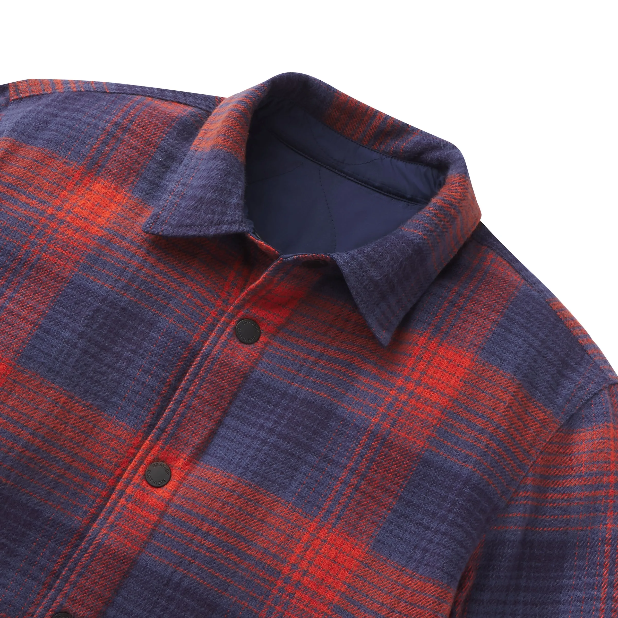 Quilted Flannel Reversible Shirt Jacket - Navy Adjustable drawstring