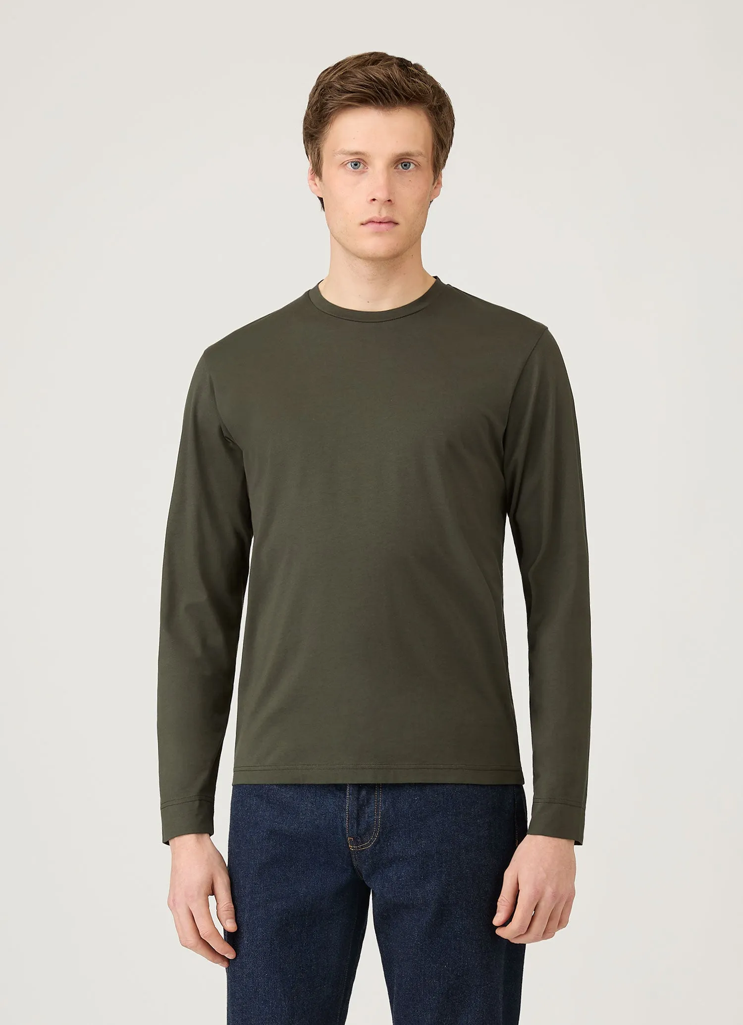 SoftenedNeckline Men's Long Sleeve Riviera Midweight T-shirt in Dark Green