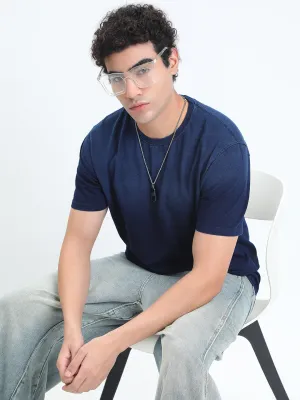Chic Accessory Men's Ombre Navy Blue Round Neck Regular Fit T-Shirt