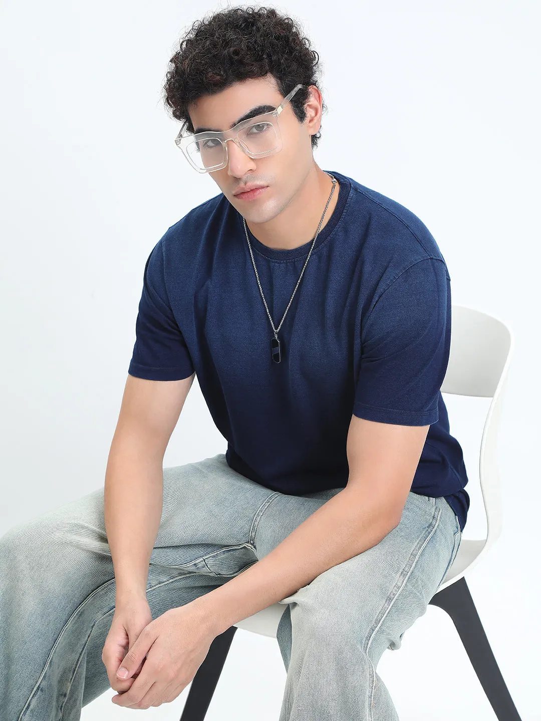 Chic Accessory Men's Ombre Navy Blue Round Neck Regular Fit T-Shirt