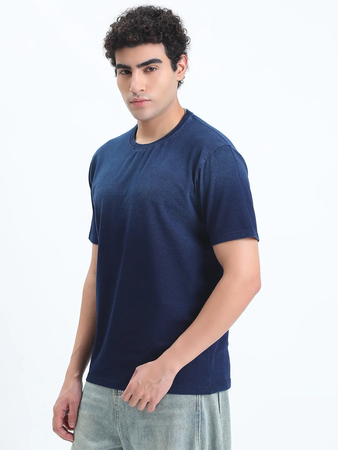 CompactPackaging Chic Skirt Men's Ombre Navy Blue Round Neck Regular Fit T-Shirt