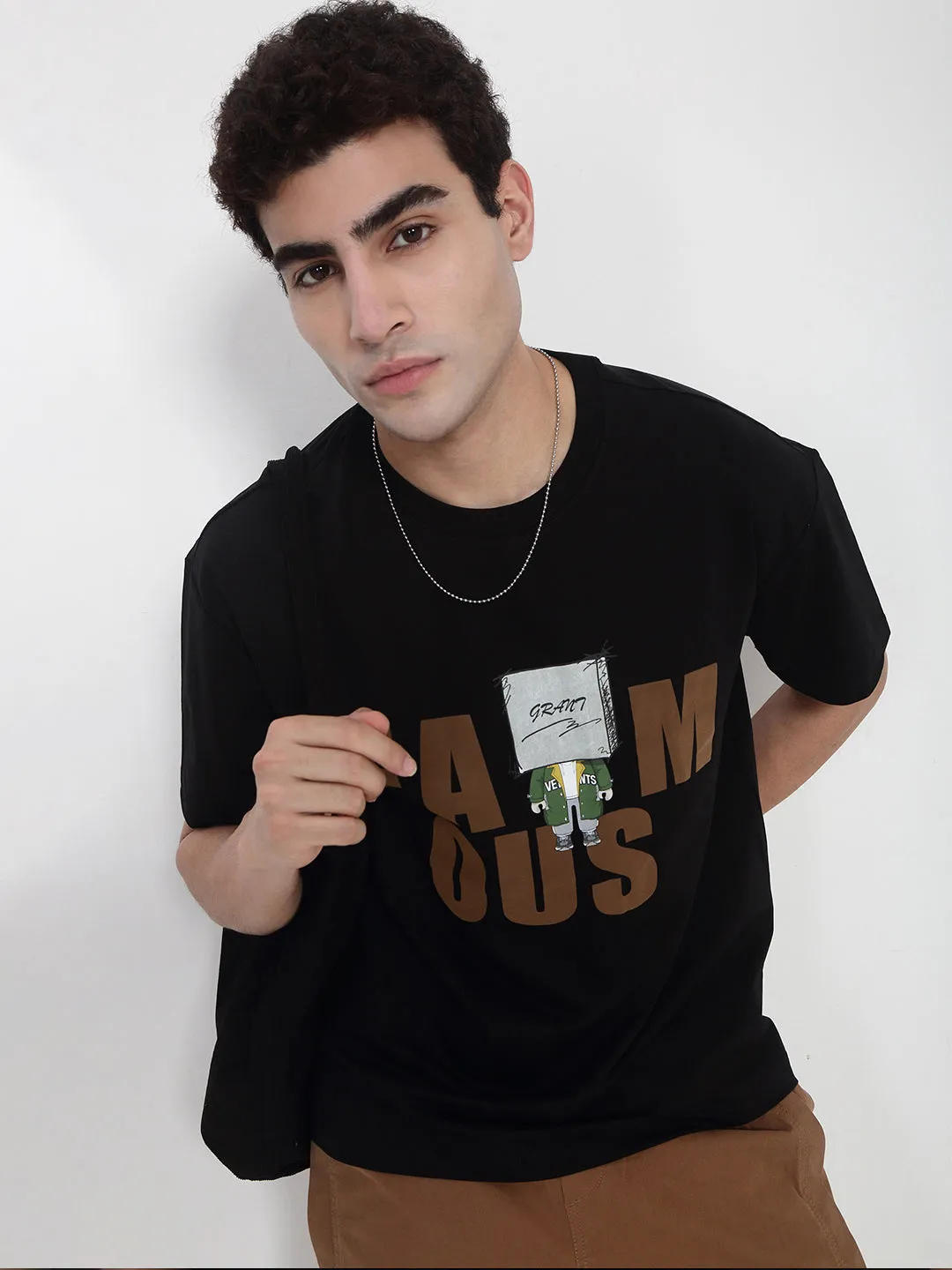 Organza Fit Fresh Glow Men's Black Graphic Printed T-Shirt