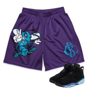 Soft Finish Chill Design Copy of RETRO 6 AQUA HORNETS MESH SHORTS (AQUA BLUE)