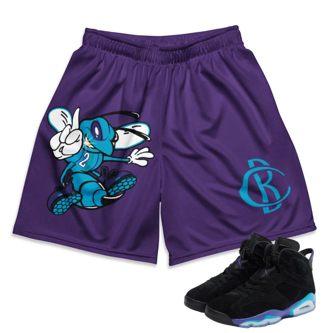 Soft Finish Chill Design Copy of RETRO 6 AQUA HORNETS MESH SHORTS (AQUA BLUE)