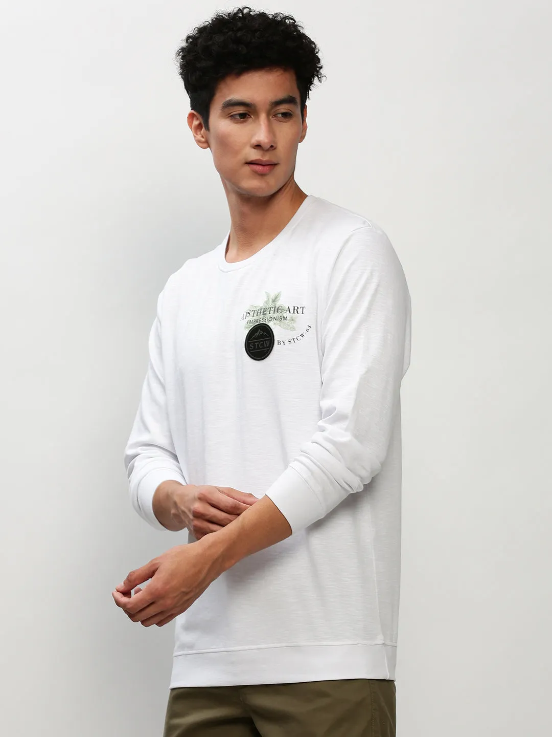 Men's White Floral Printed Cotton Sweatshirt Simple Comfort product camouflage stealth