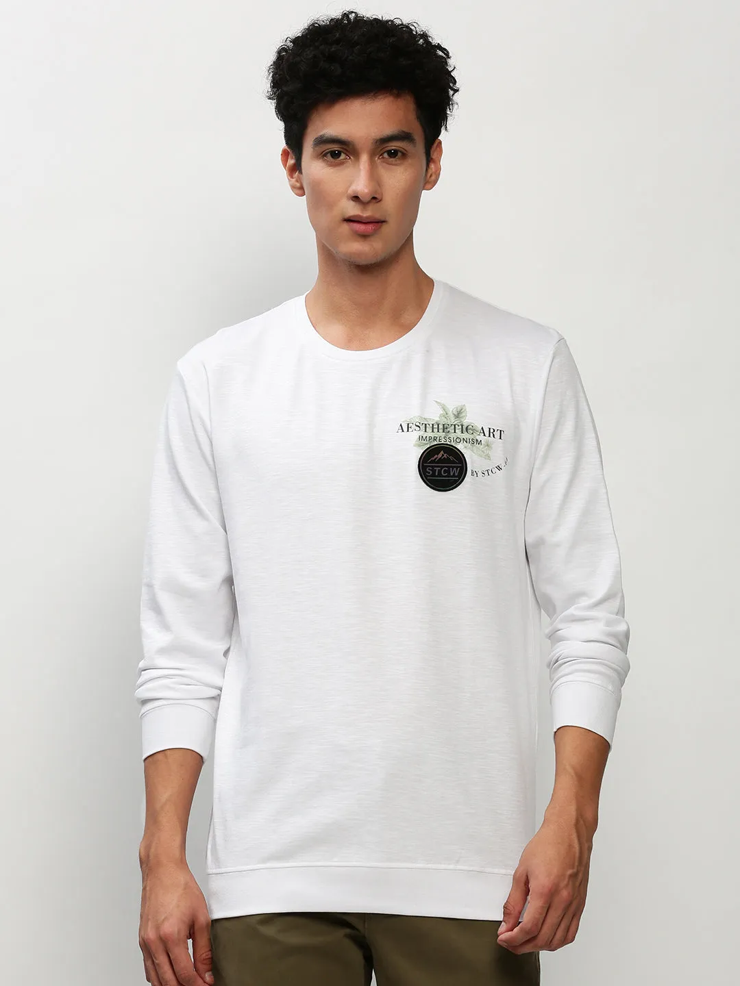 Men's White Floral Printed Cotton Sweatshirt suitable for gifts